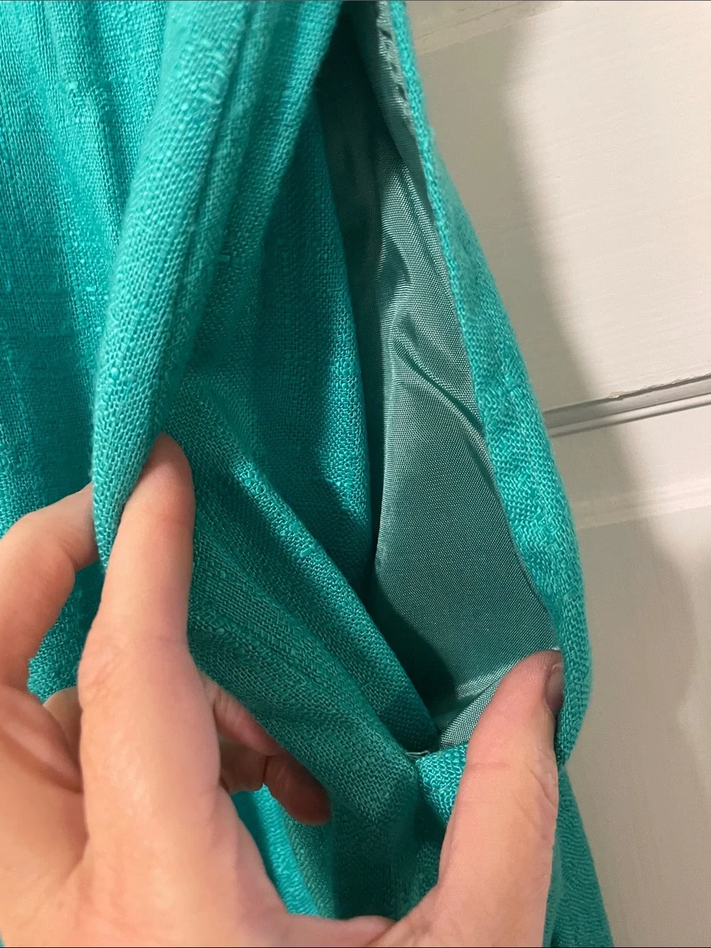 Vintage David Benjamin Flax Rayon Pleated Skirt Turquoise